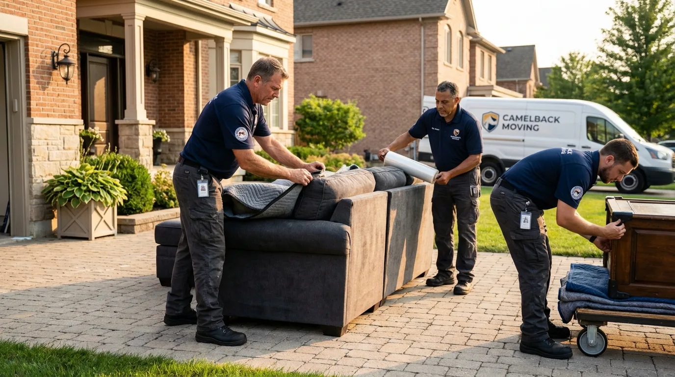 Large estate moving crew wrapping furniture in Lawrence, MA